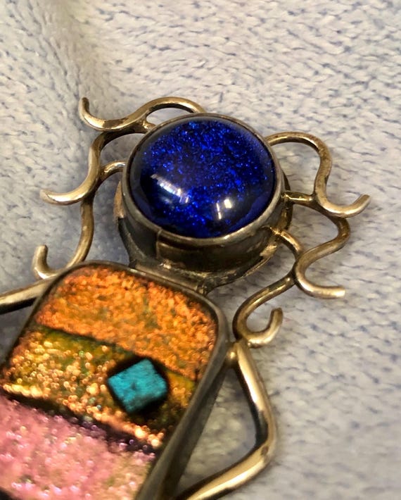 Handmade Sterling Signed Multi Color Dichroic Gla… - image 8