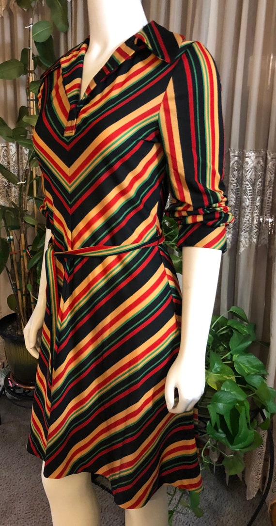 Vintage colorful Chevron Dress size small - image 2