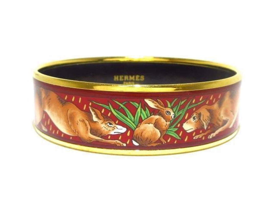 Retired Authentic HERMES Enamel Rabbit Bangle Bracelet