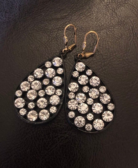Vintage Crystal Teardrops earrings Black earrings