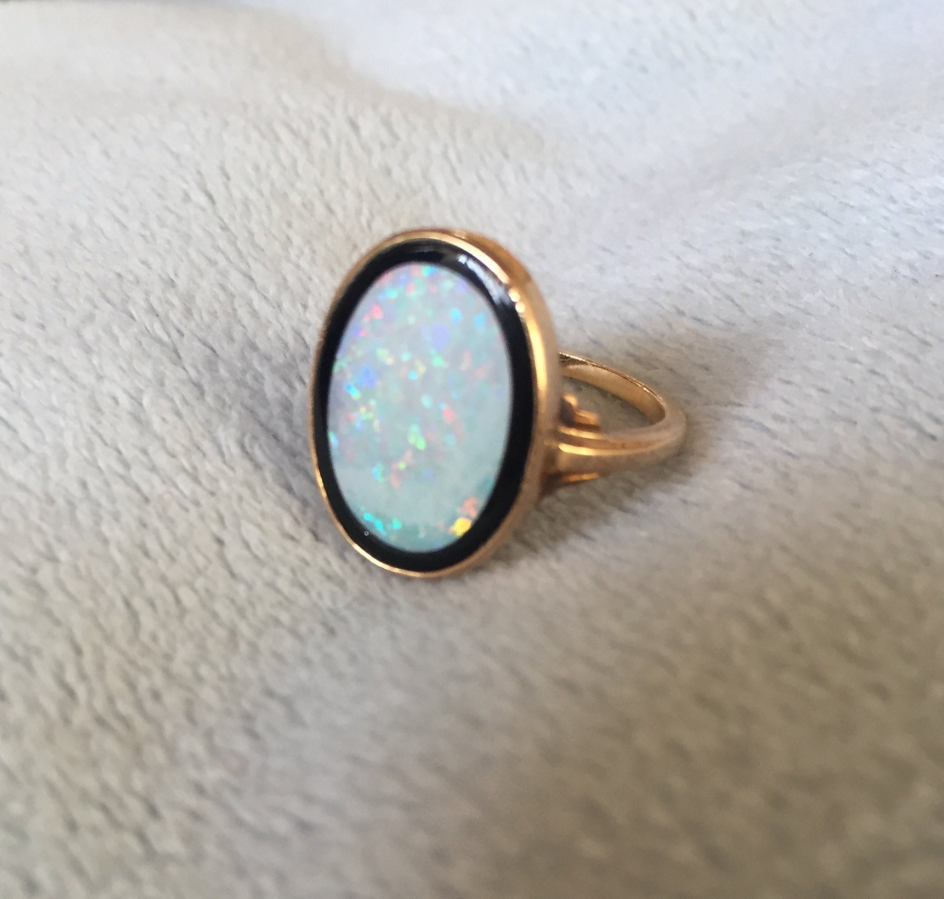 Art Deco 14K Solid Gold Opal Onyx Flat Ring Size 5.5 - Etsy