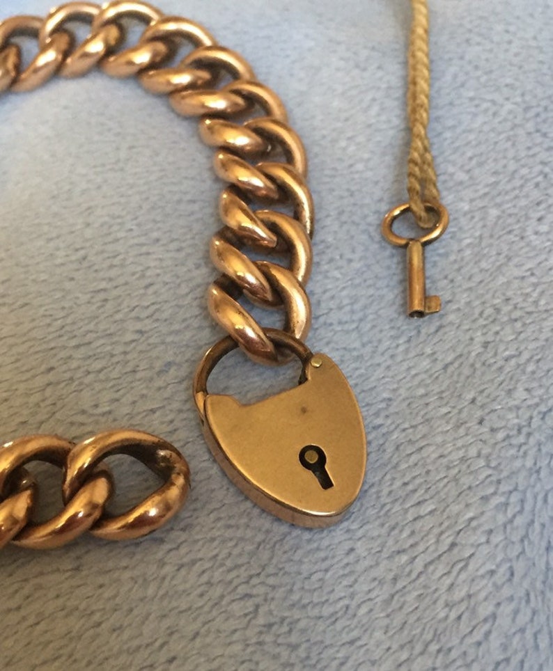 Victorian Rose Gold Heart Padlock Charm bracelet With Original Key Functions image 2