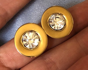 Vintage Givenchy Round Crystal earrings Clip on stud Earrings