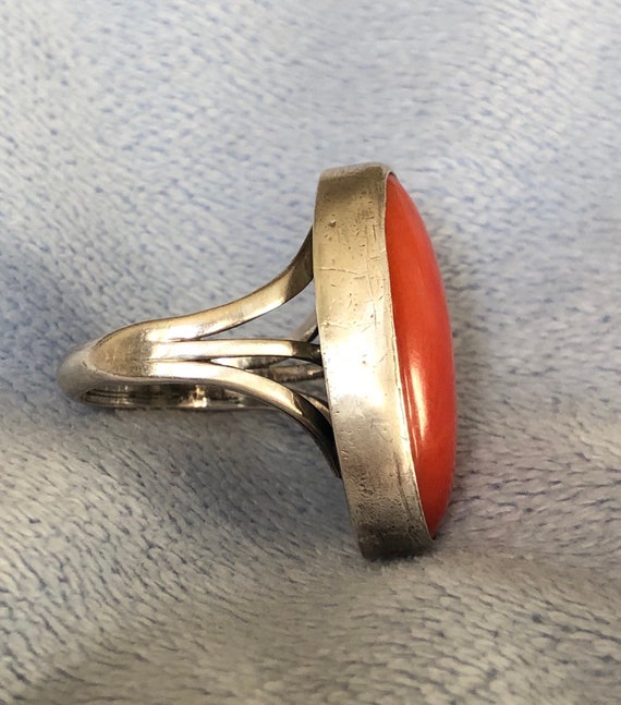 1930 Antique Sterling Silver Salmon Coral Ring Si… - image 3