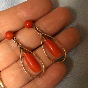 Art Deco Antique Rose Gold Coral Flappers Sphere Drop Earrings