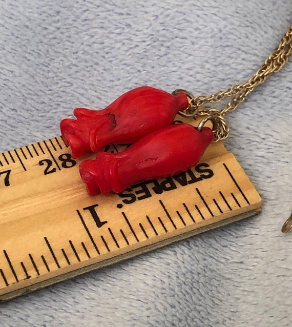 Antique Carved Red Coral Rose Buds Pendant W/Rope… - image 10