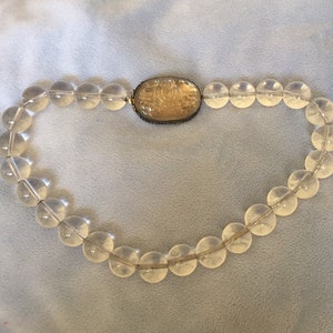 Art Deco Pools of Light Carved Rock Crystal Necklace W/Serling Silver Rock Shou Crystal Clasp