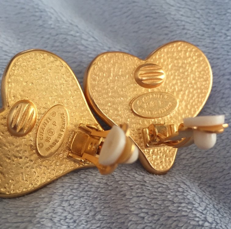 Vintage Jumbo Size CHANEL Heart Earrings Chanel Logo Earrings -  Sweden