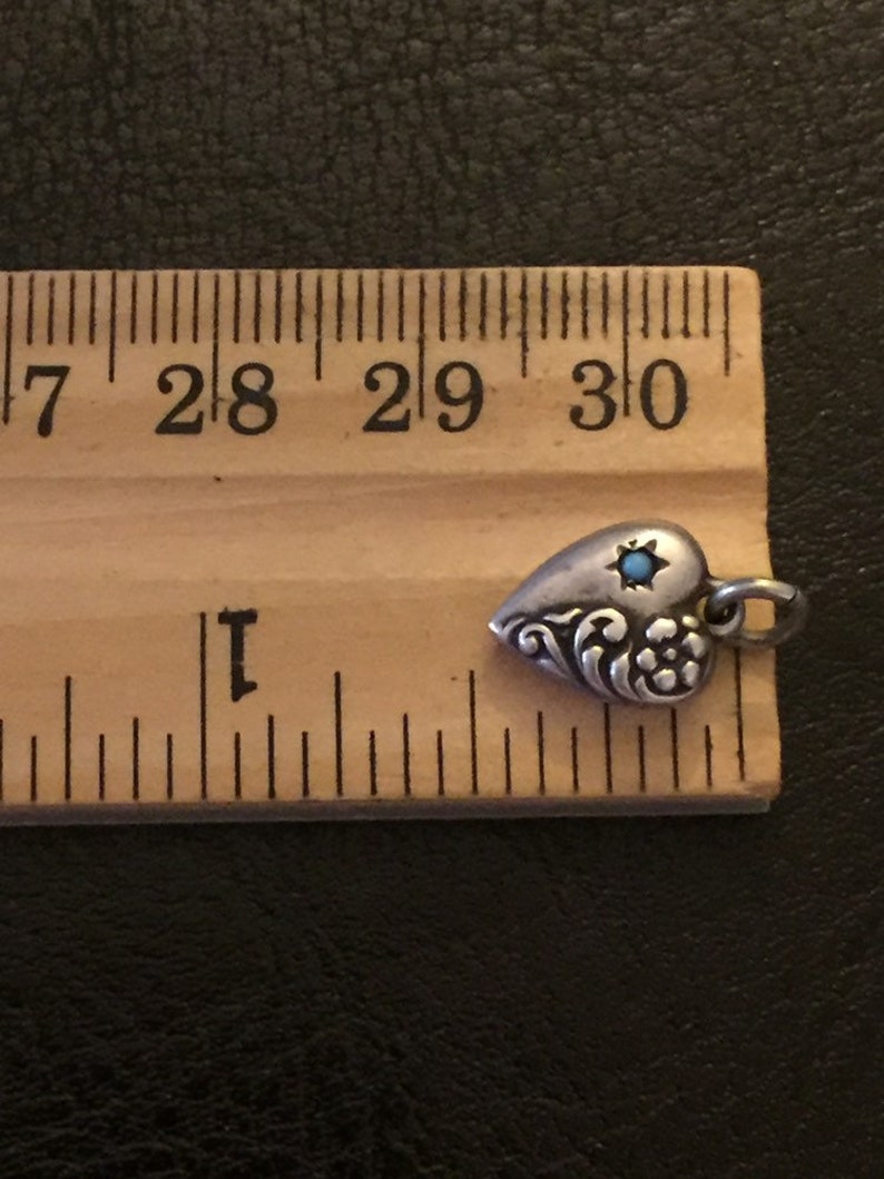 Antique Sterling Silver very tiny Puffy Heart Charm With Turquoise