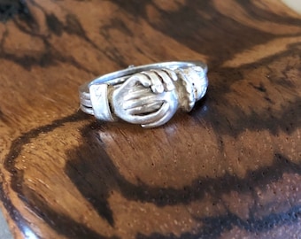 Antique Art Nouveau Sterling Silver Irish Fede Gimmel Wedding Ring Sz 5.5