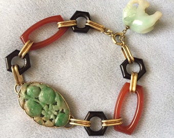 Antique 14K Solid Gold Jade Bracelet