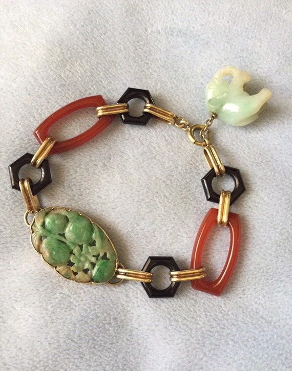 Antique 14K Solid Gold Jade Bracelet