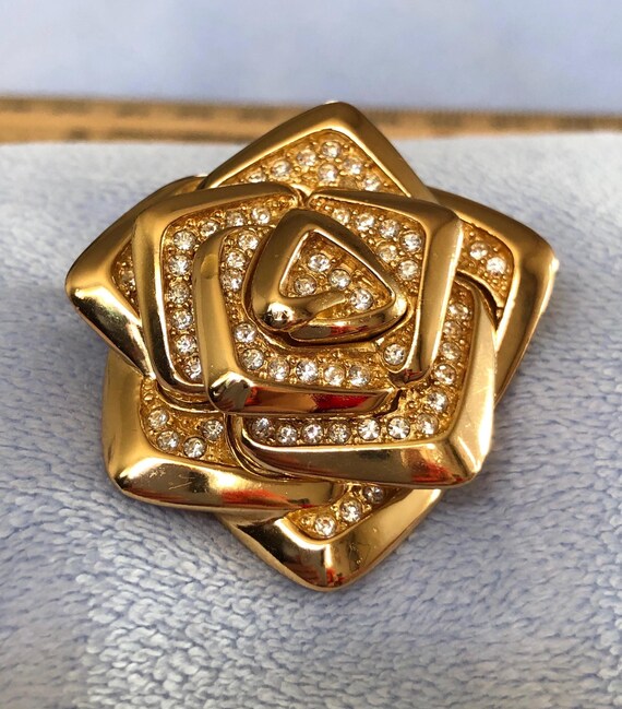 Buy Rare 1980s Christian Dior Rose Brooch Geometric Layered 3D 