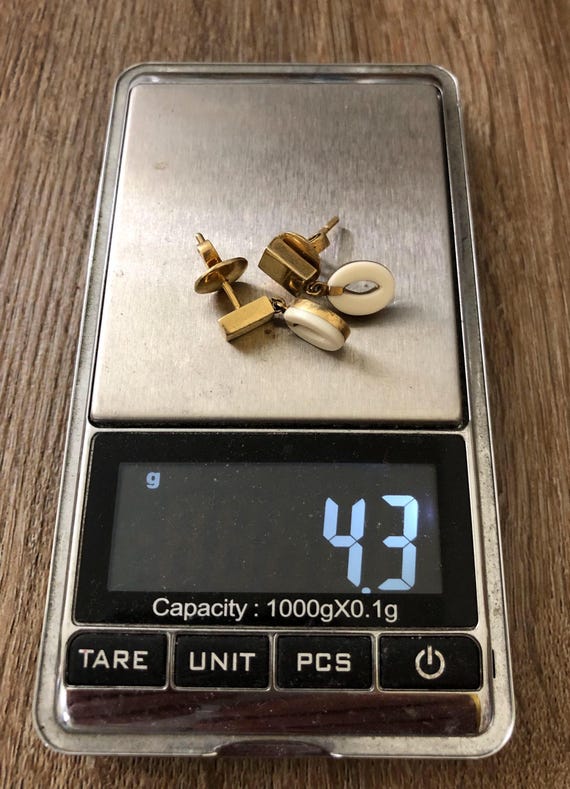 Antique 14K Solid Gold Dangle Stud Gemstone inlay… - image 10