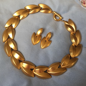 Vintage Givenchy Matte Gold Leaf Necklace & Earrings set