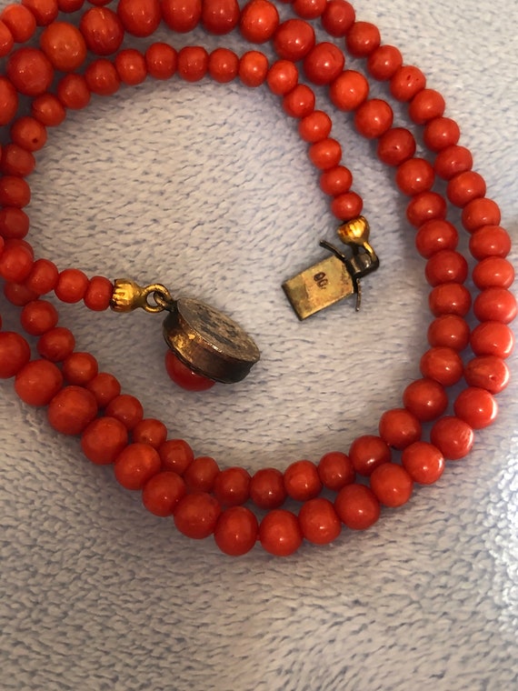 Antique Carved Salmon Red Coral Necklace Graduate… - image 6