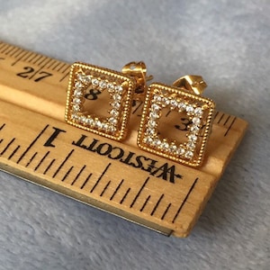 Small Square Stud earrings W/Crystals Geometric earrings
