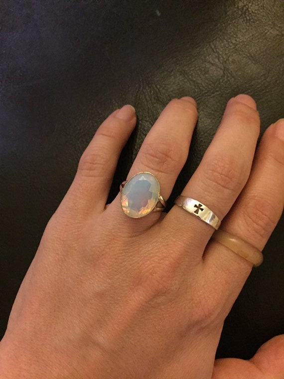 Vintage Sterling Silver Opalite Solitarie Ring 7 - image 1