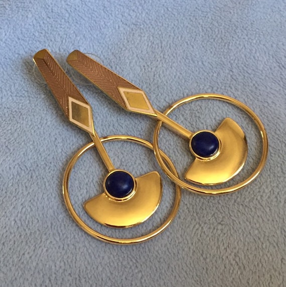 Art Deco style pendulum earrings Geometric pink e… - image 1