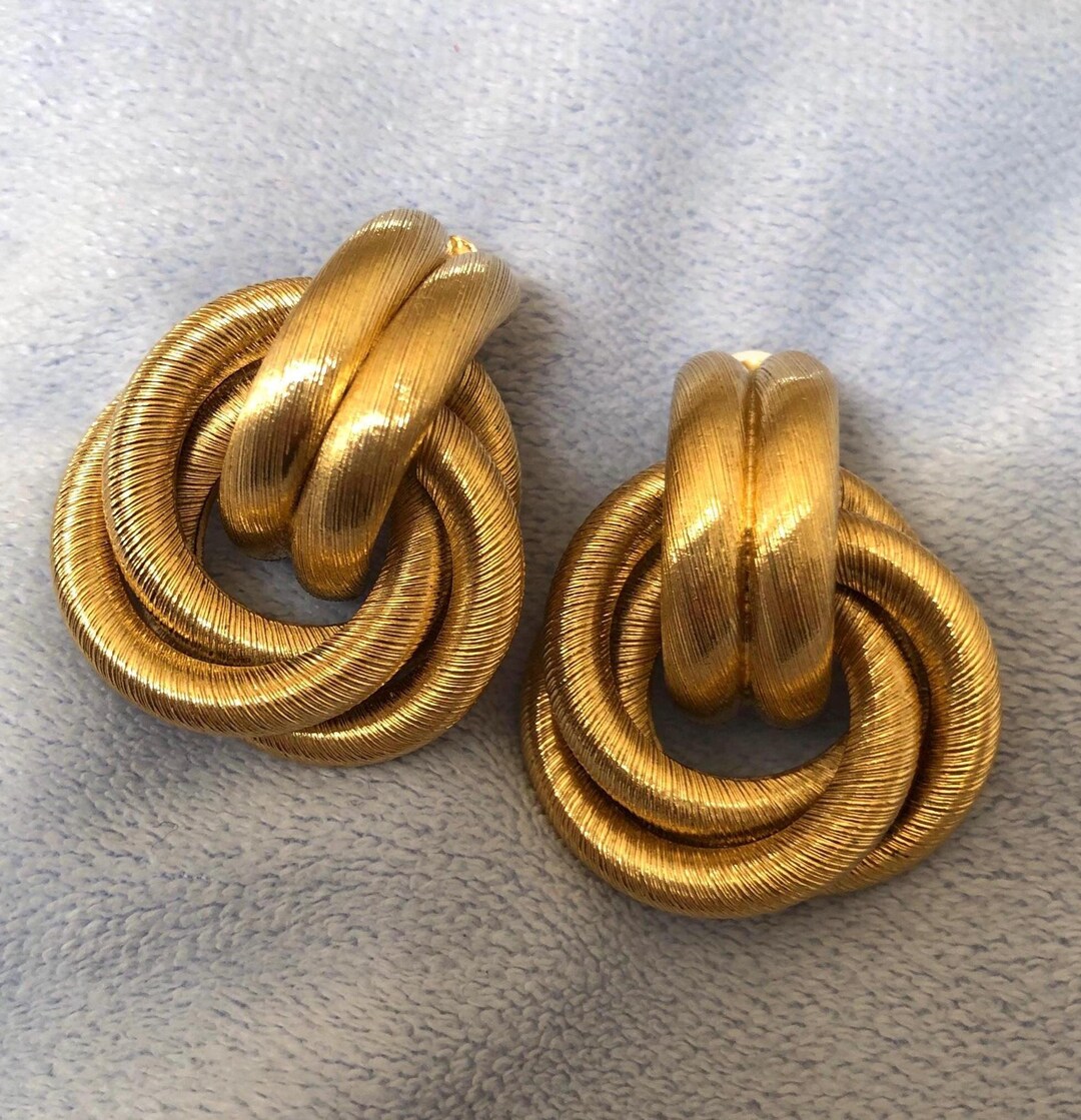 Vintage Givenchy Love Knot Door Knocker Large Earrings Textured