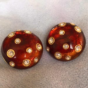 Vintage Valentino V earrings Round Mushroom W/Crystals image 1