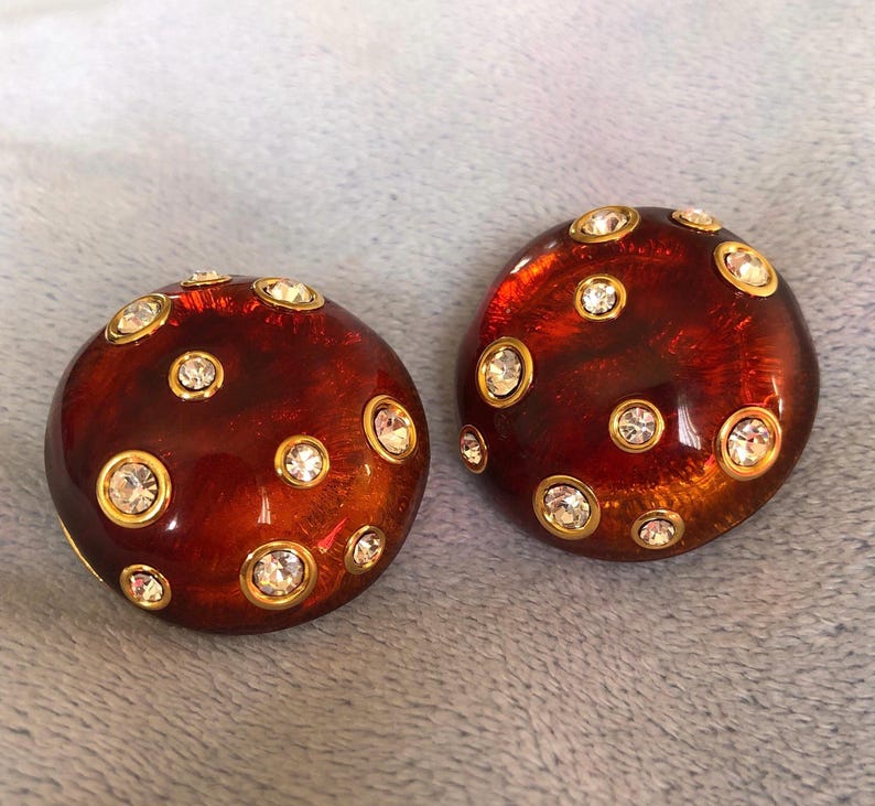 Vintage Valentino V earrings Round Mushroom W/Crystals image 1