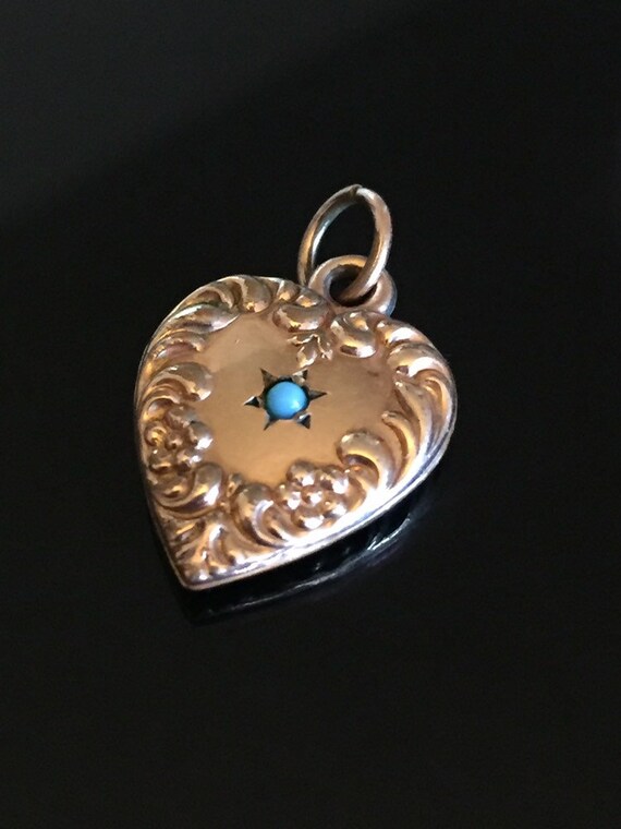 Victorian Ornate Puffy Heart Pendent charm W/Turq… - image 7