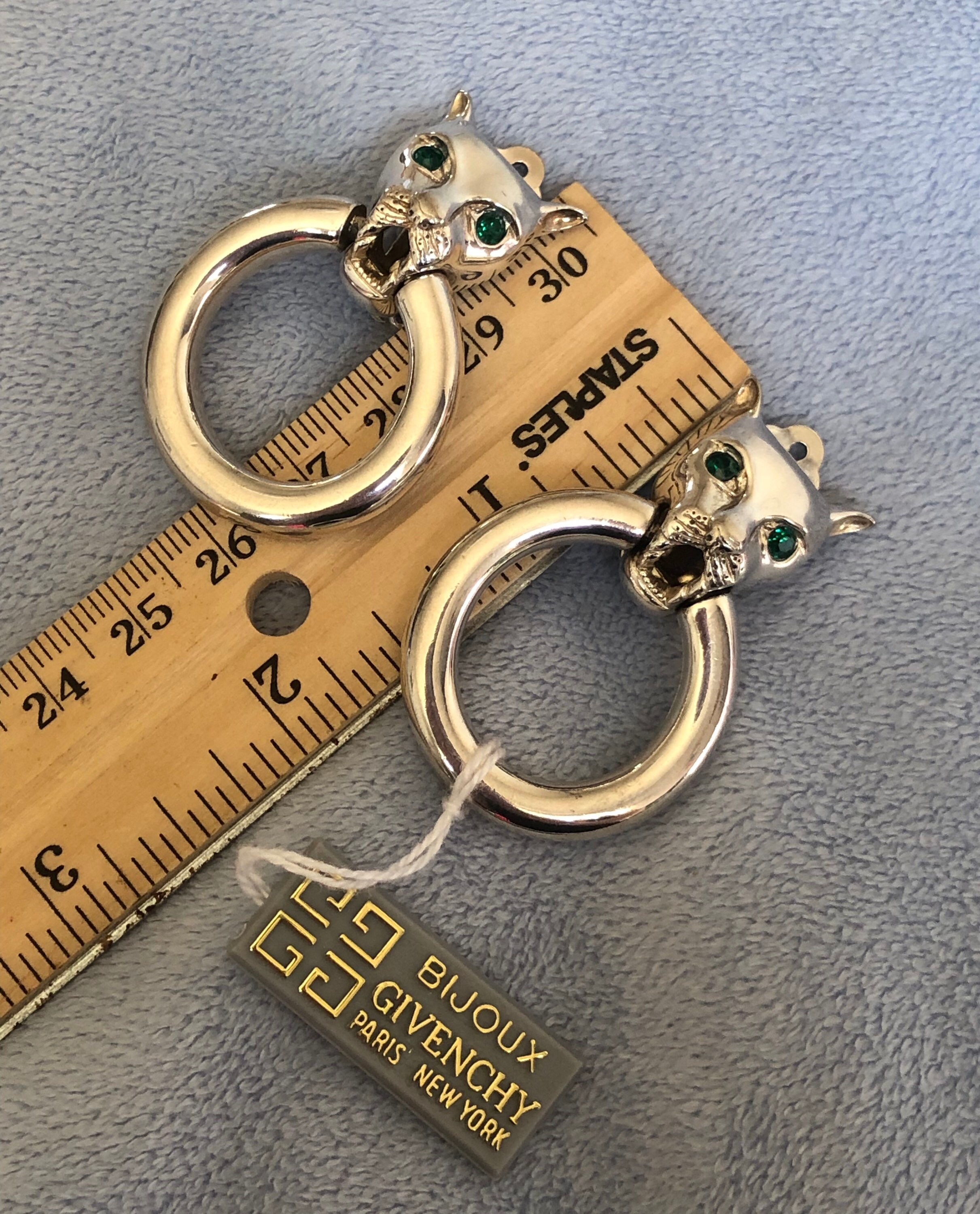 Vintage 1970's Givenchy Jaguar Panther Silver Tone Hoop