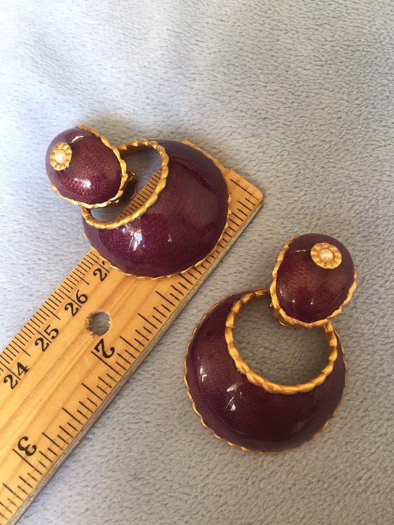 Vintage Guy Laroche Enamel Purple Hoop Earrings M… - image 7