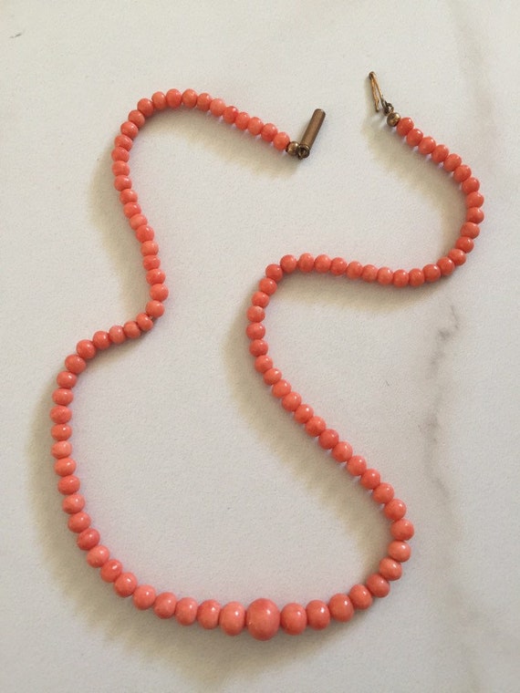 Victorian Salmon Red Coral Necklace Graduated siz… - image 2