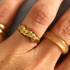 Vintage antiker SUL Englischer Hallmark 18k Gelbgold Diamant filigraner Ring Gr. 6,25
