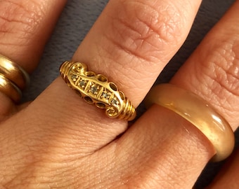 Vintage antique SUL English Hallmark 18k Yellow Gold Diamond filigree Ring Sz 6.25