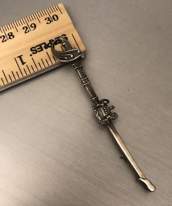 Antique Sterling Silver Ornate Sword Shield Crest pin… - Gem