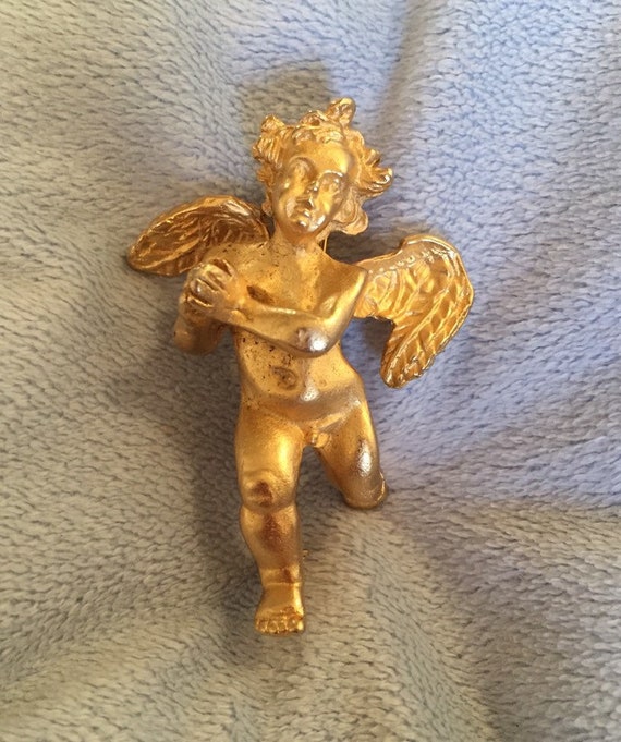 Distressed Matte Gold 3D Cherub Angel Putti Pin L… - image 4