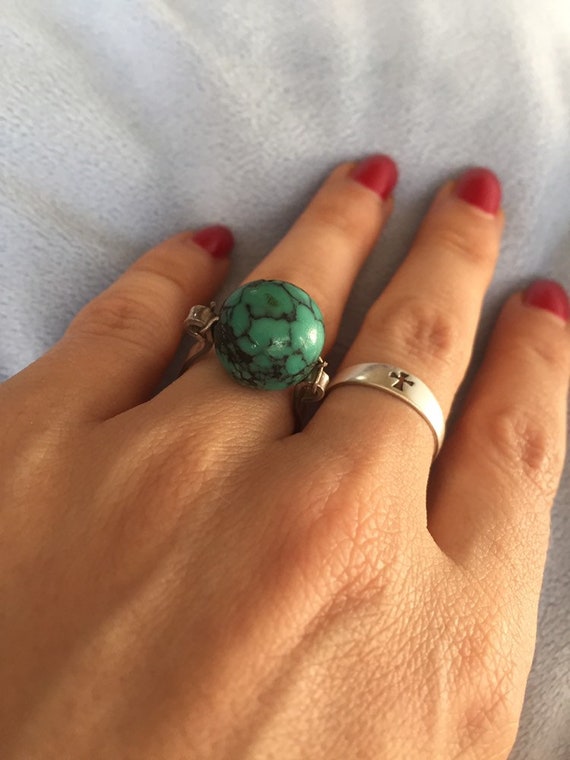 Old sterling silver Large Turquoise Sphere Ring Orb R… - Gem