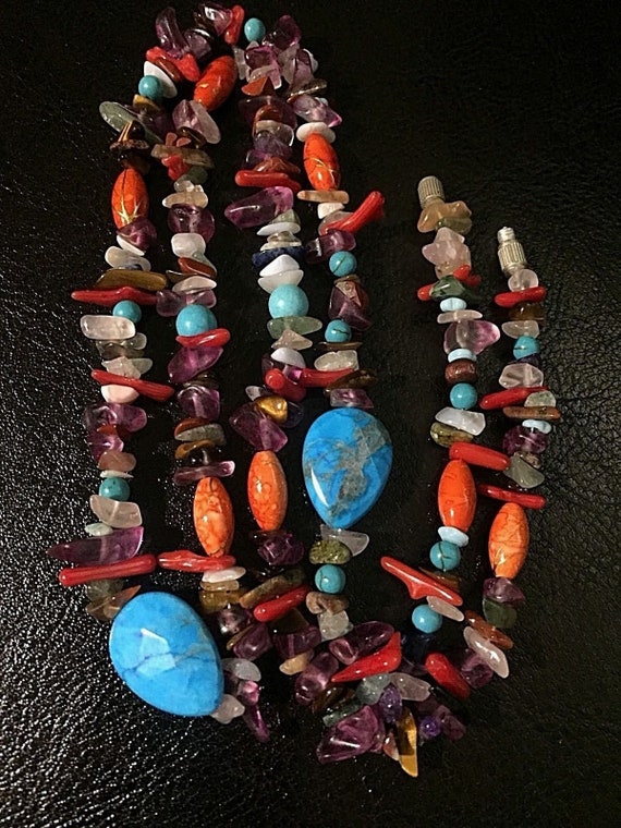Hippie Boho Multi Gemstone Colorful Necklace 24.5”