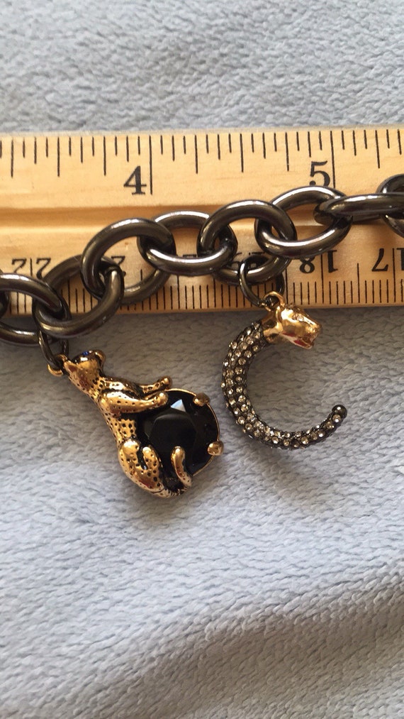 Vintage Black Gun metal Charm Bracelet with Rock … - image 4