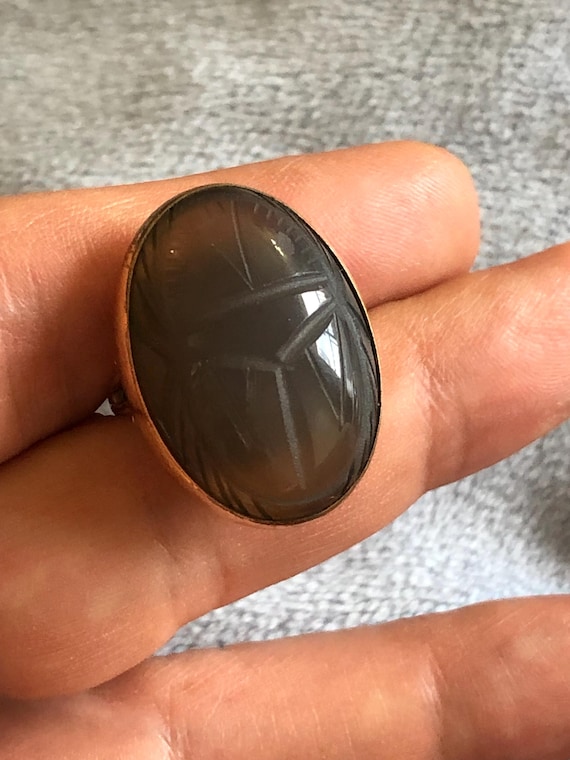 Art Deco Translucent Gray Lavender Chalcedony Car… - image 2