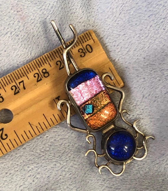 Handmade Sterling Signed Multi Color Dichroic Gla… - image 6