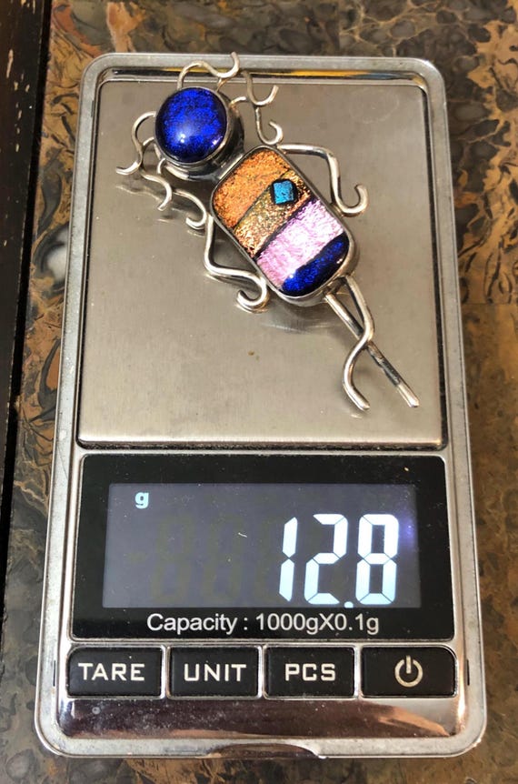Handmade Sterling Signed Multi Color Dichroic Gla… - image 10