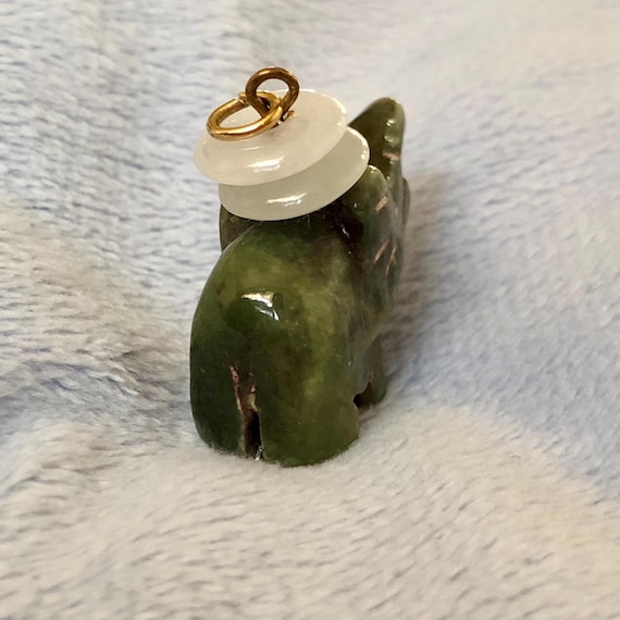 Tiny Double PI Disk Carved jade Elephant Charm Pe… - image 4