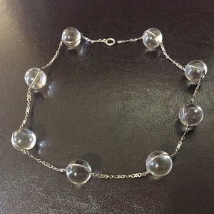 Art Deco Pools of Light Rock Crystal Orb Sterling silver Floral Necklace Not Drilled