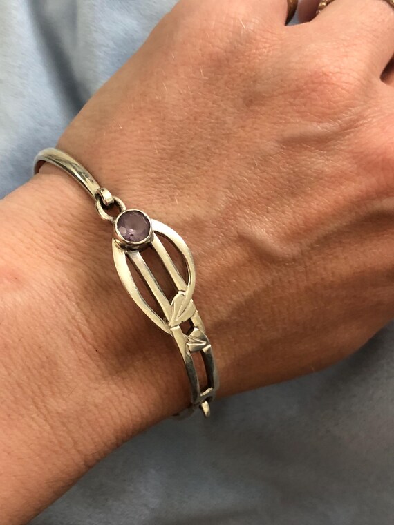 Deco Ivy Amethyst Solid Sterling Wrap Cuff Bangle… - image 1