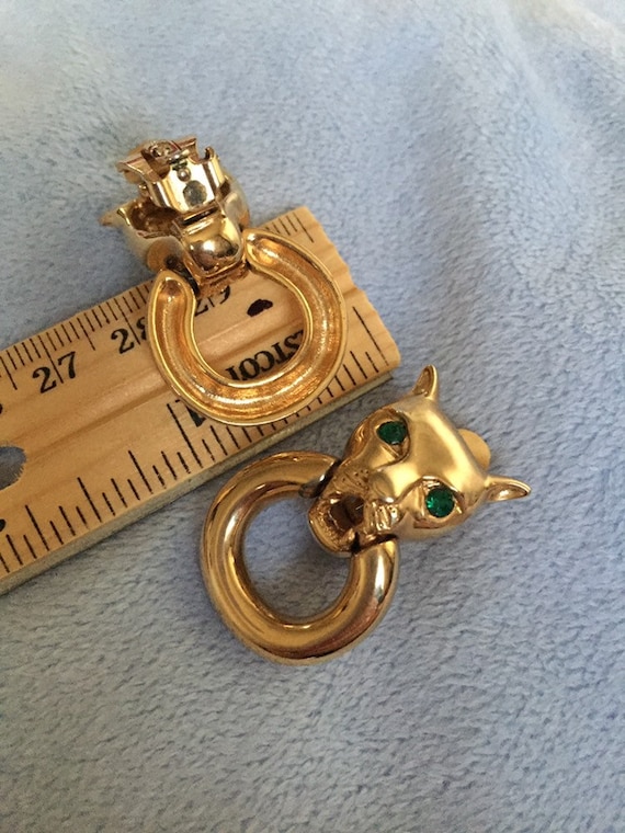 Vintage 1970's Givenchy Jaguar Panther Hoop Gripoix Earrings