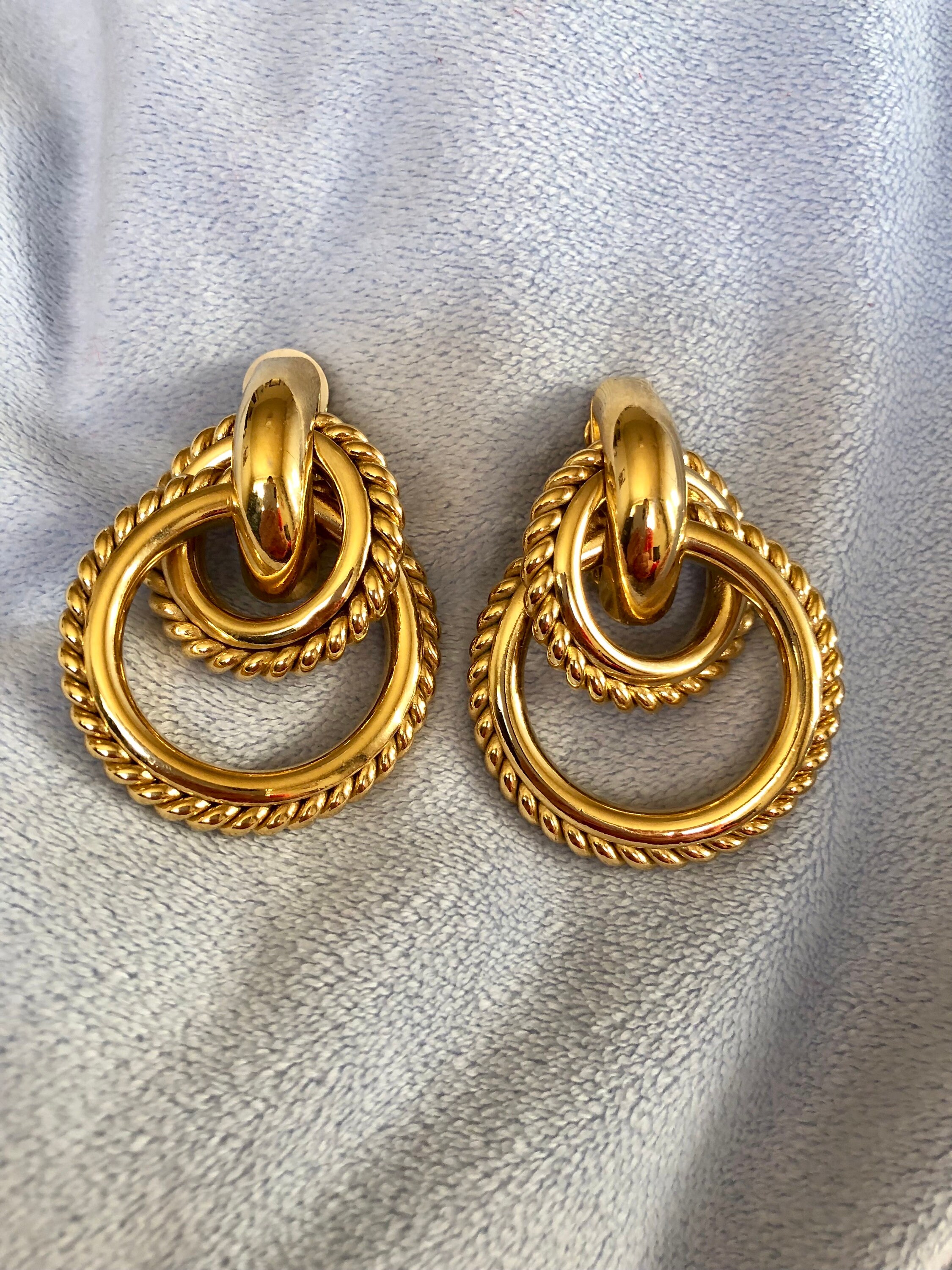 ピアス VINTAGE HOLLYWOOD Tiny Ribbon Earrings 4BFK515 Vintage 1980 Givenchy Double Hoop Rope Design Earrings - Etsy
