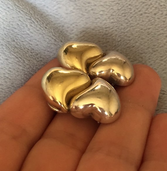 Vintage Sterling silver puffy interlocking Heart … - image 2