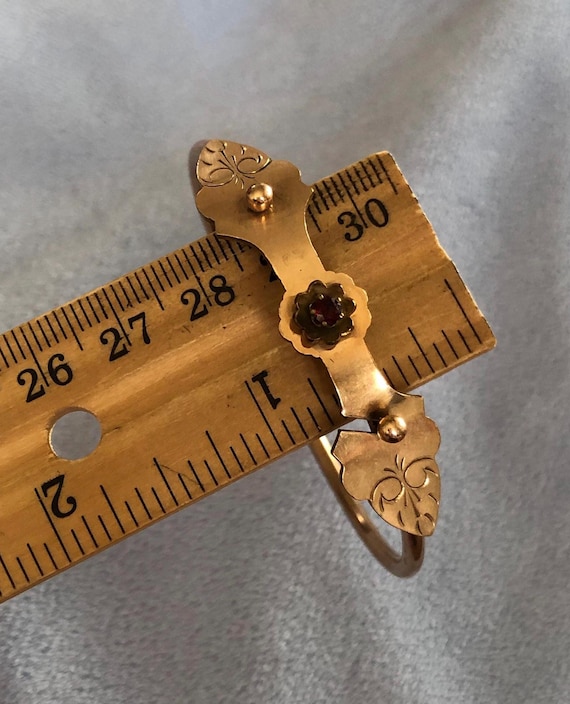 Victorian interlocking Floral Bangle W/Garnet Gem… - image 7