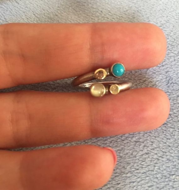 Moonstone & Turquoise Wrap Band Ring 14K and Ster… - image 1