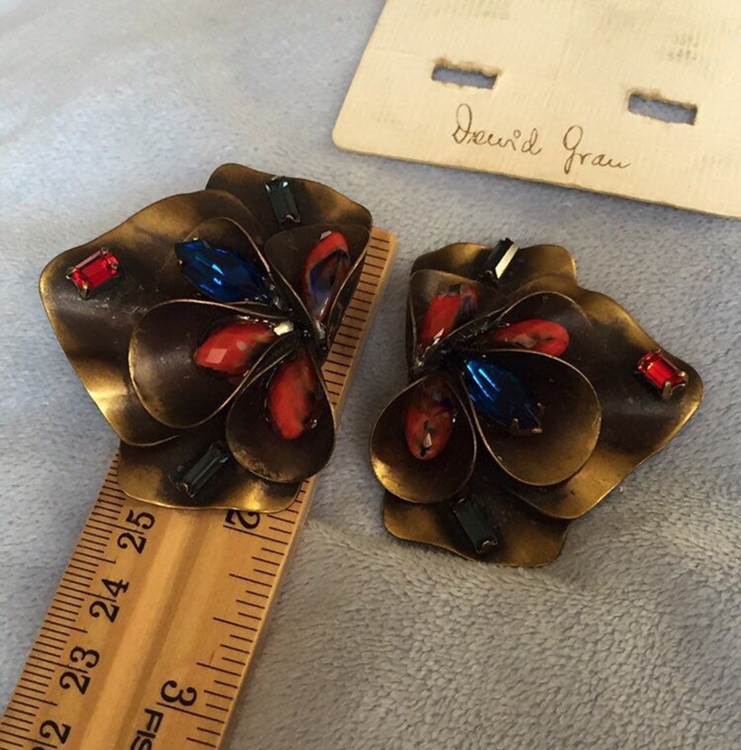 Boucles D'oreilles XL David Grau - Clips Dorés - Style Gripoix - Années 80