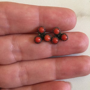 Red Coral American Indian Zuni Sterling Silver Earrings for Pierced ears